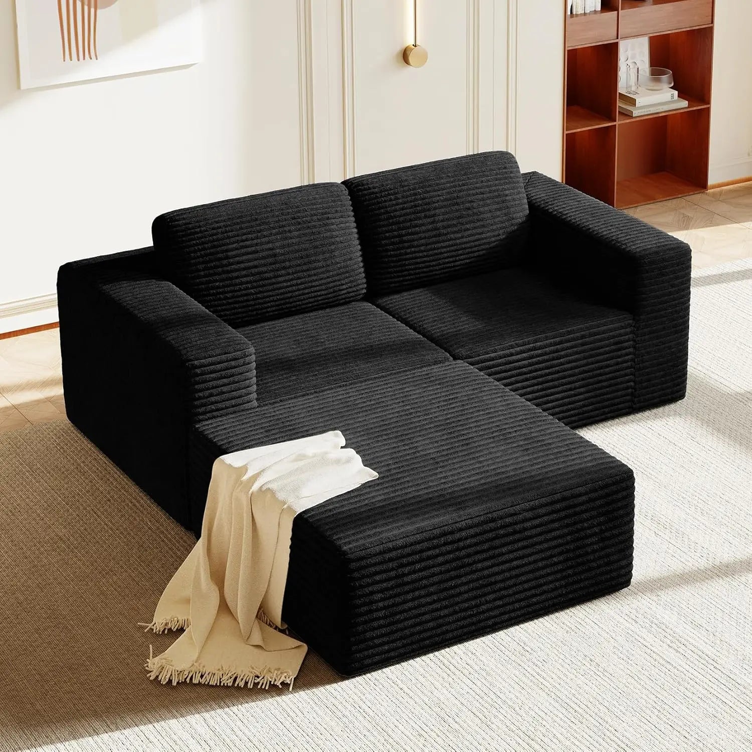 97" L-Shape Modular Sectional Sofa Corduroy 3-Seat, 2-seat & single Seat, Many colors