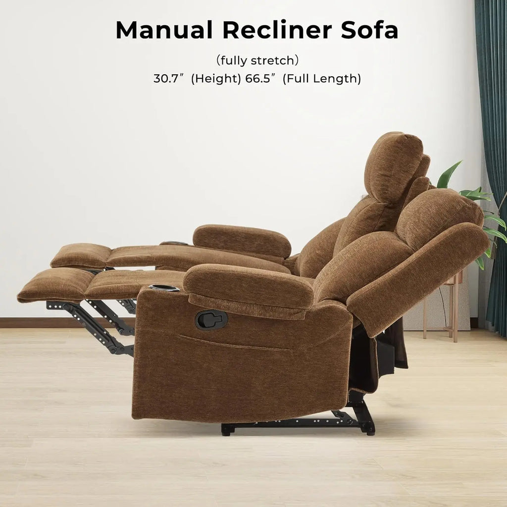 Large Manual Reclining Sofa 3 Seater Chenille Fabric, Multiple Colors