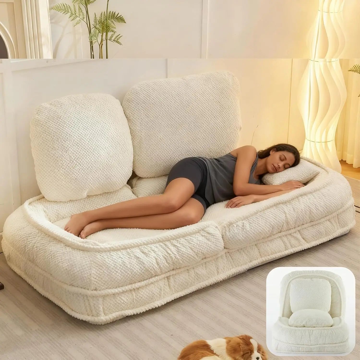 Foldable Lazy Sofa Bed, Convertible Floor Sofa Chair with 5 Positions