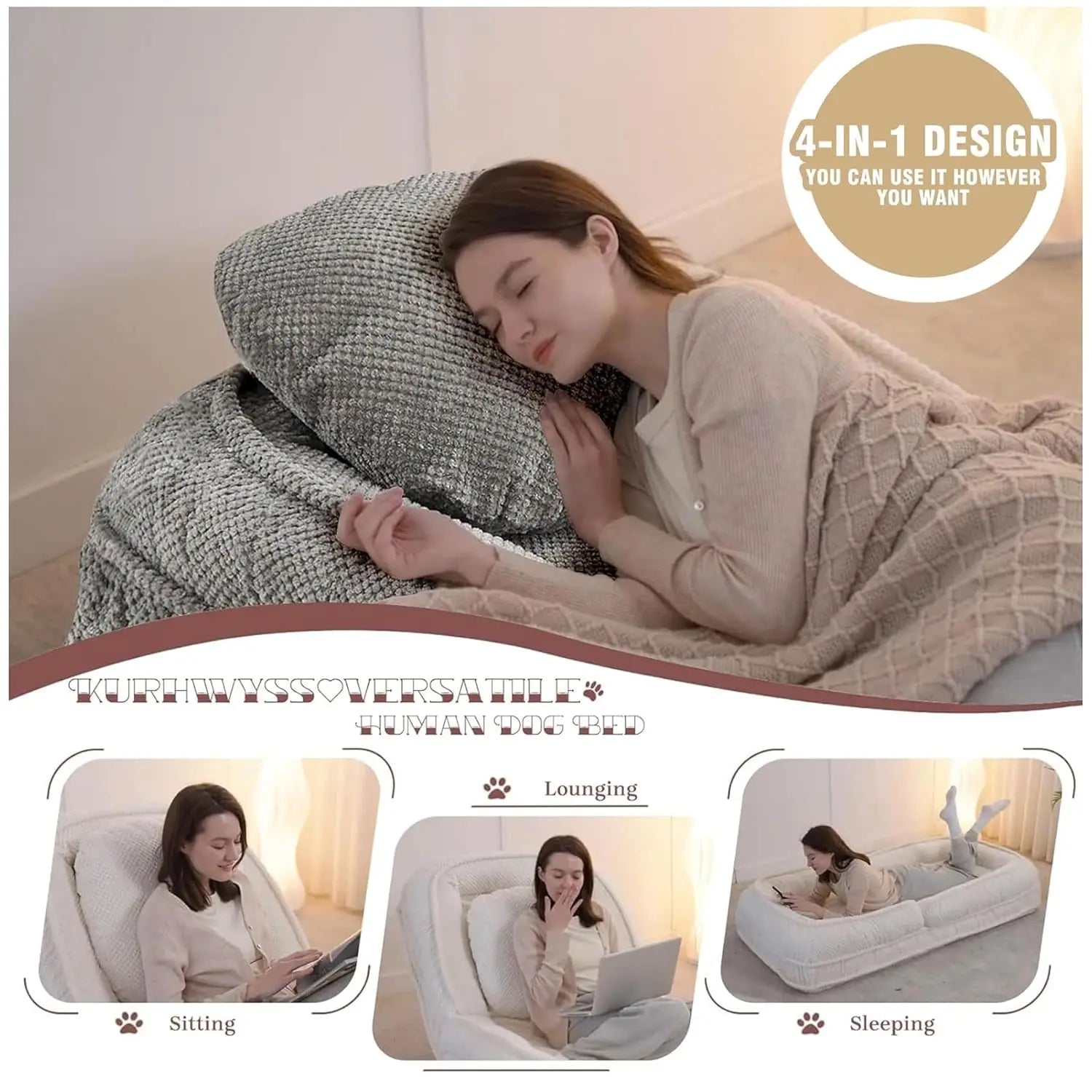 Foldable Lazy Sofa Bed, Convertible Floor Sofa Chair with 5 Positions