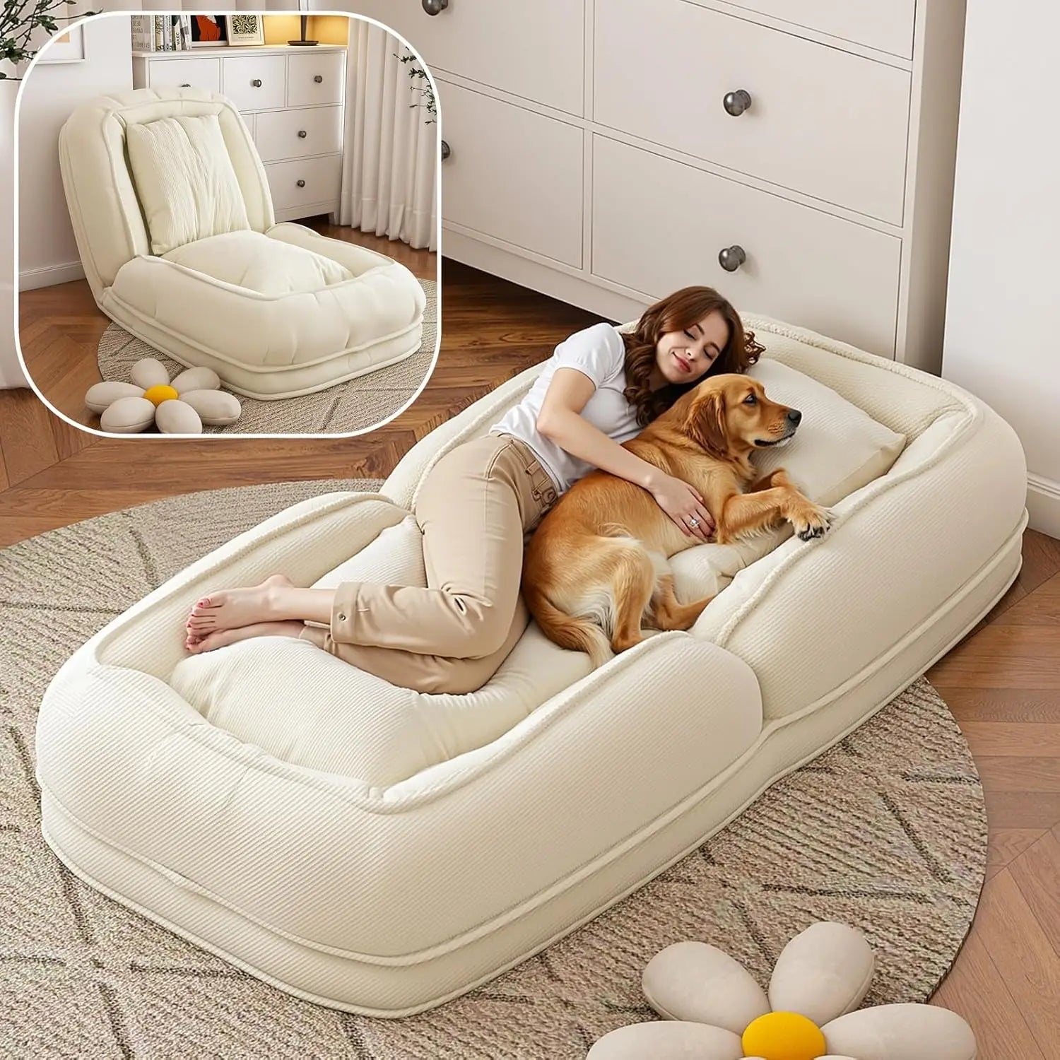 Foldable Lazy Sofa Bed, Convertible Floor Sofa Chair with 5 Positions
