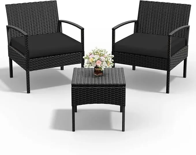 4 Piece Outdoor Wicker Patio Conversation Furniture Set