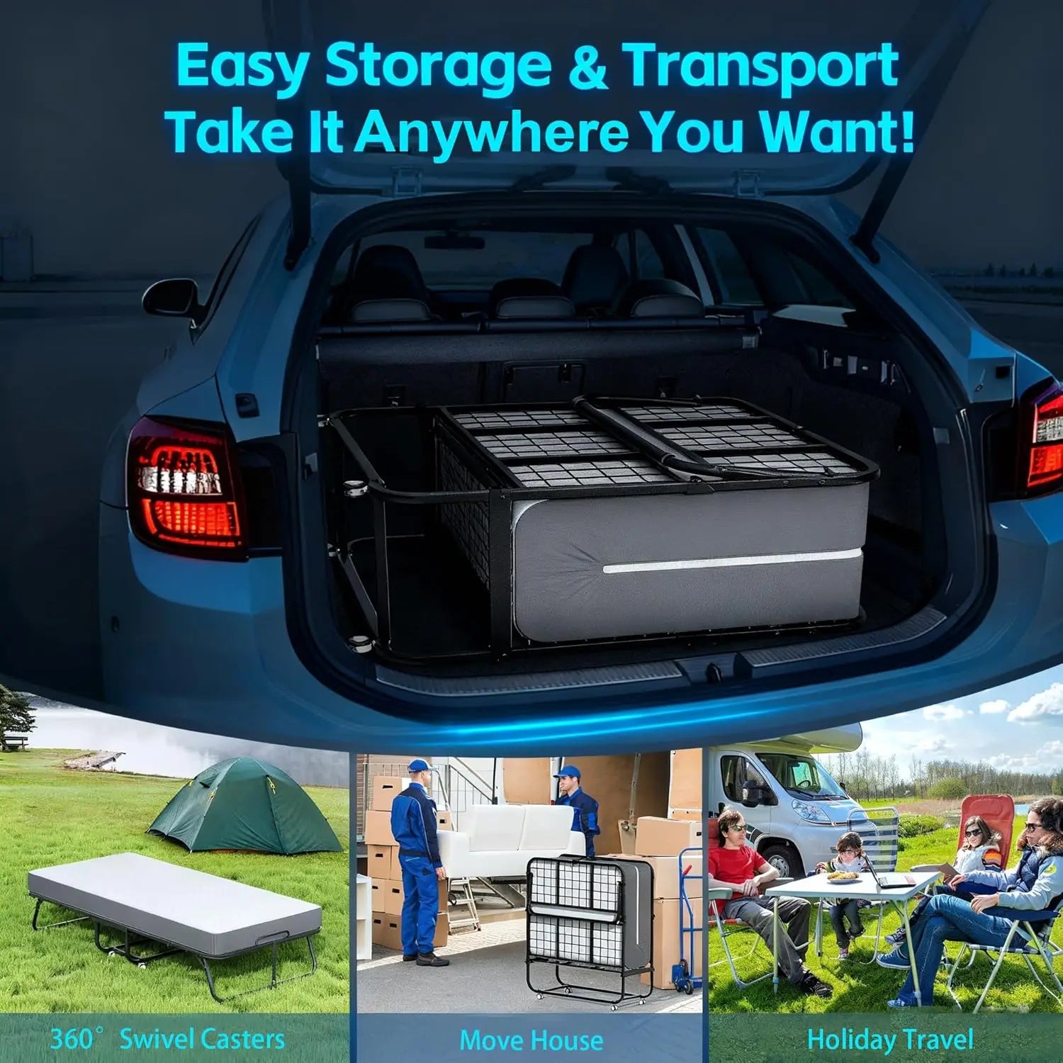 Twin Folding Bed with 5" Mattress, Roll Away Beds for Adults,