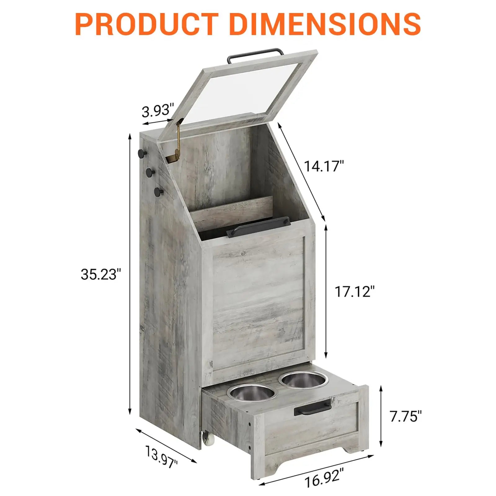 Large Dog Food Storage Cabinet with Flip Top - Pet Feeding Station