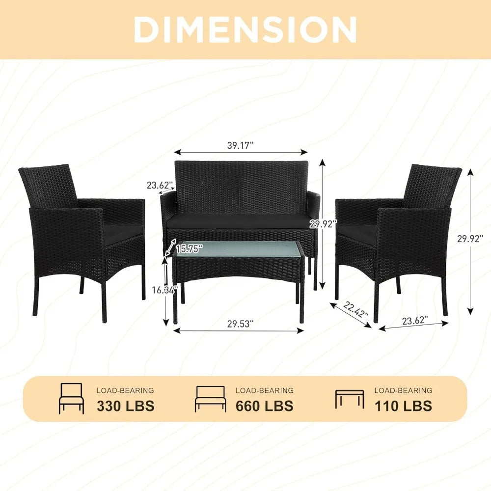4 Piece Outdoor Wicker Patio Conversation Furniture Set