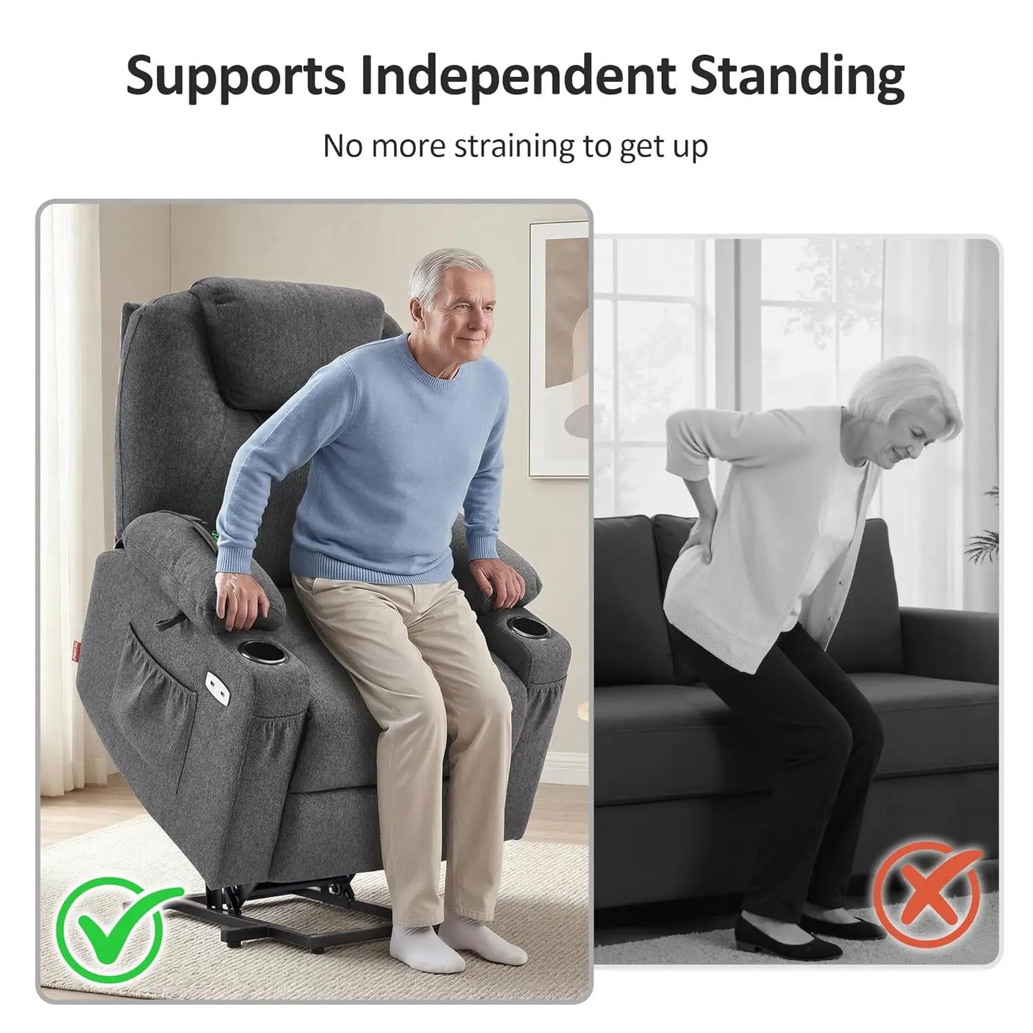 Power Lift Recliner Chair Heat Massager, Remote, Cup Holder