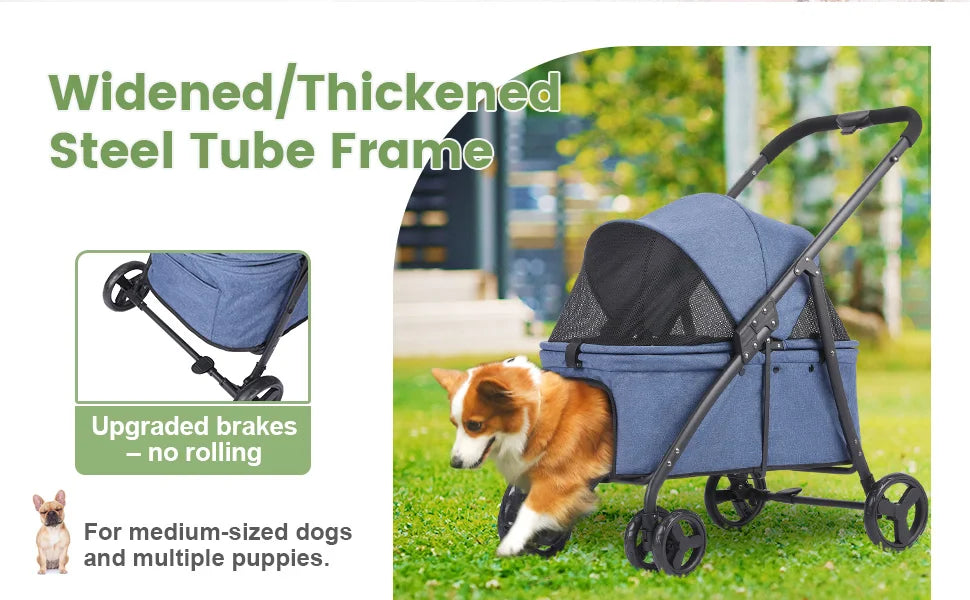 Foldable Dog Stroller Portable Buggy 4 Wheel Pet Stroller