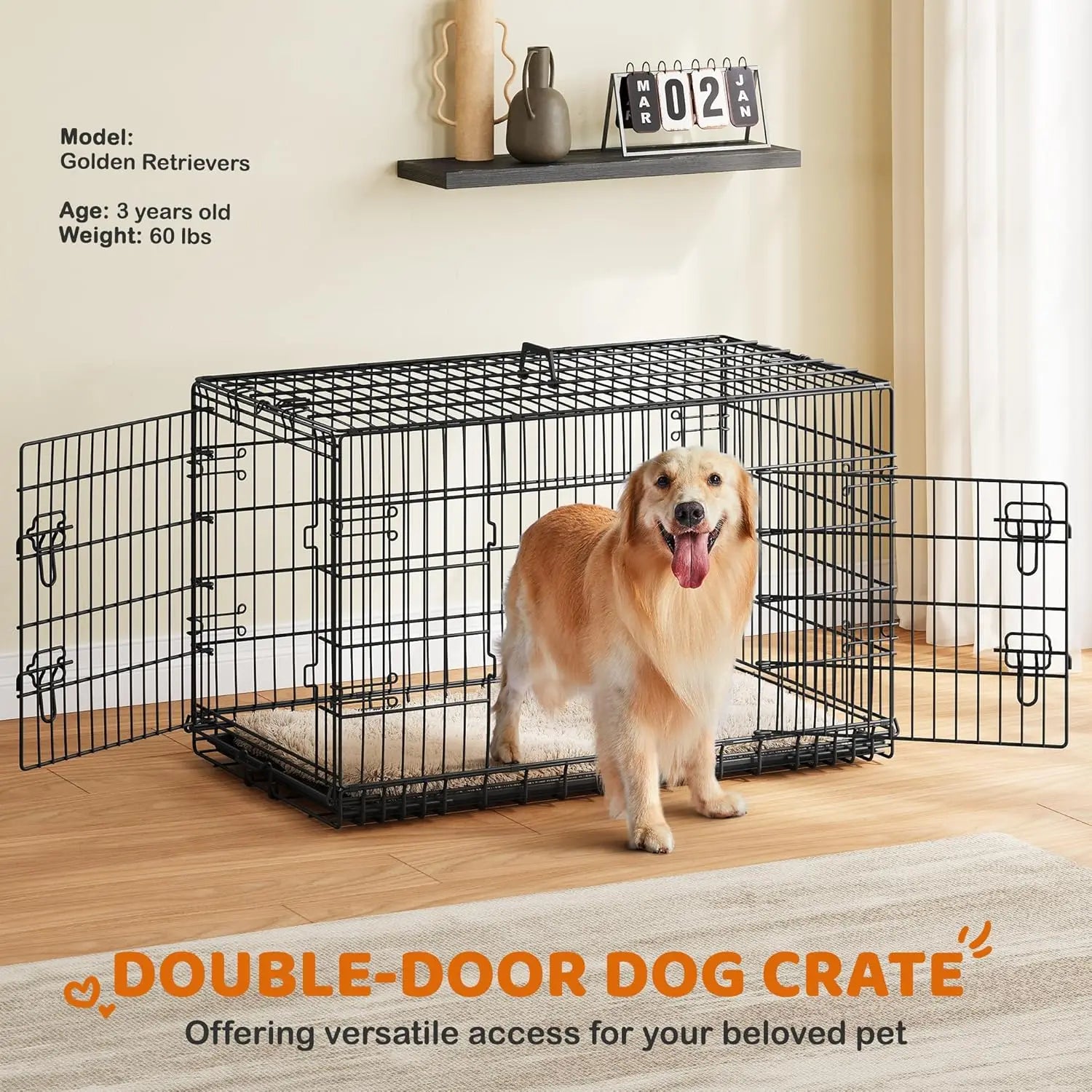 42 inch Double Door Dog Crate w/Divider for Puppy to Adult XL