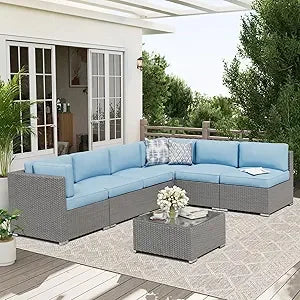 7-Piece Outdoor Patio Furniture Sofa Set Glass Top Table and Cushions(Red)