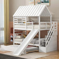 Harper Bright Designs Kids Bunk Beds with extra trundle,  slide and stairs. Tree house like.