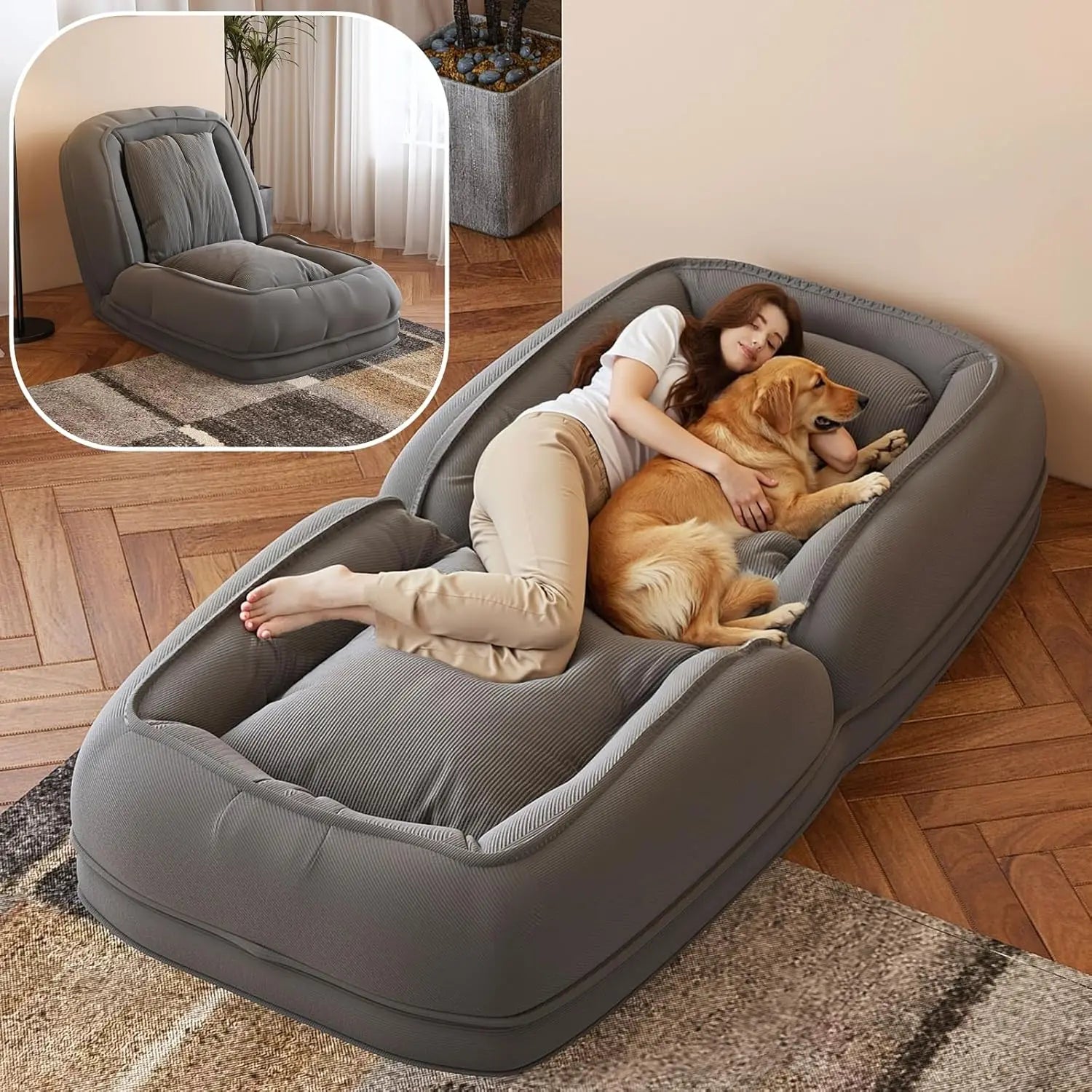 Foldable Lazy Sofa Bed, Convertible Floor Sofa Chair with 5 Positions