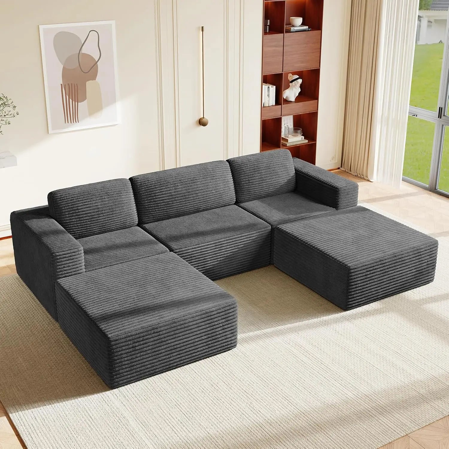 97" L-Shape Modular Sectional Sofa Corduroy 3-Seat, 2-seat & single Seat, Many colors