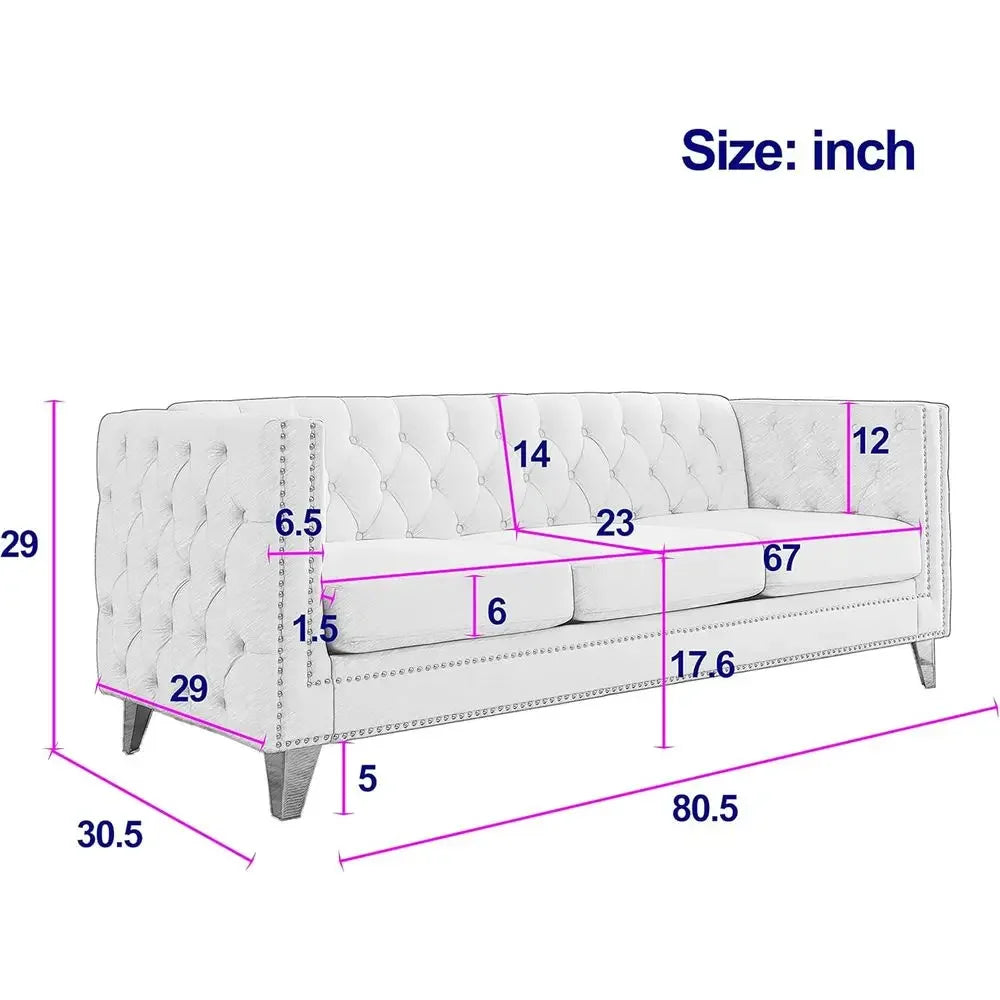 Velvet Tufted Sofa Set (Sofa & LoveSeat)with Nailhead Trims and Metal Legs
