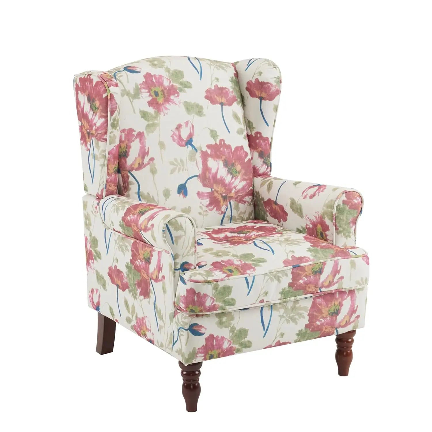 High Back Upholstered Floral Accent Chair with Solid Legs