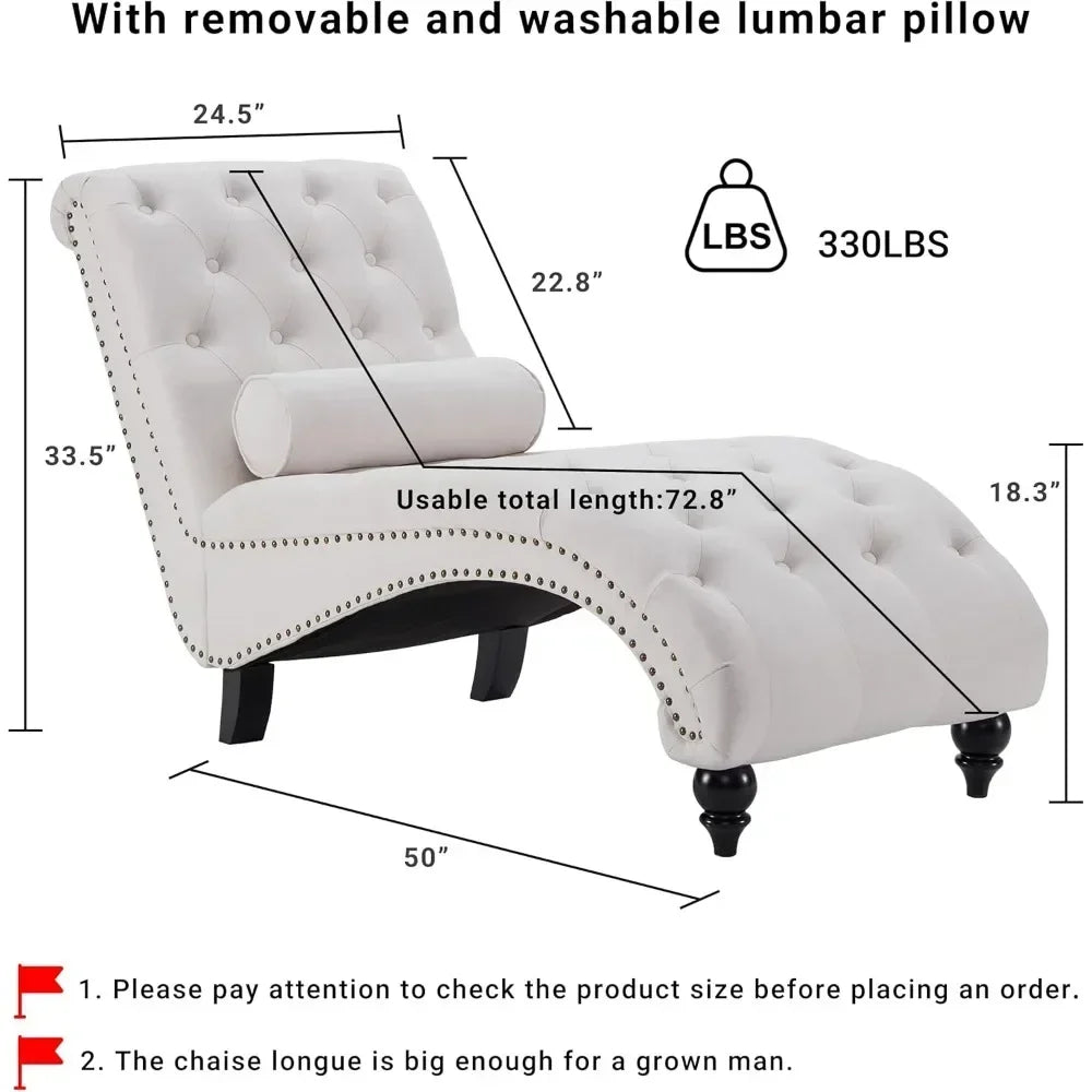Iindoor upholstered button tufted chaise lounge with solid wood legs