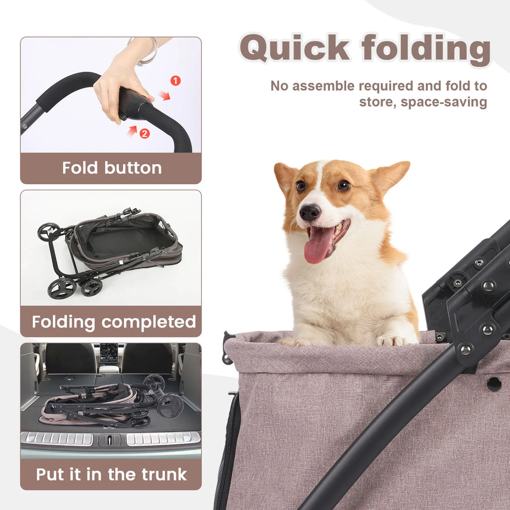 Foldable Dog Stroller Portable Buggy 4 Wheel Pet Stroller