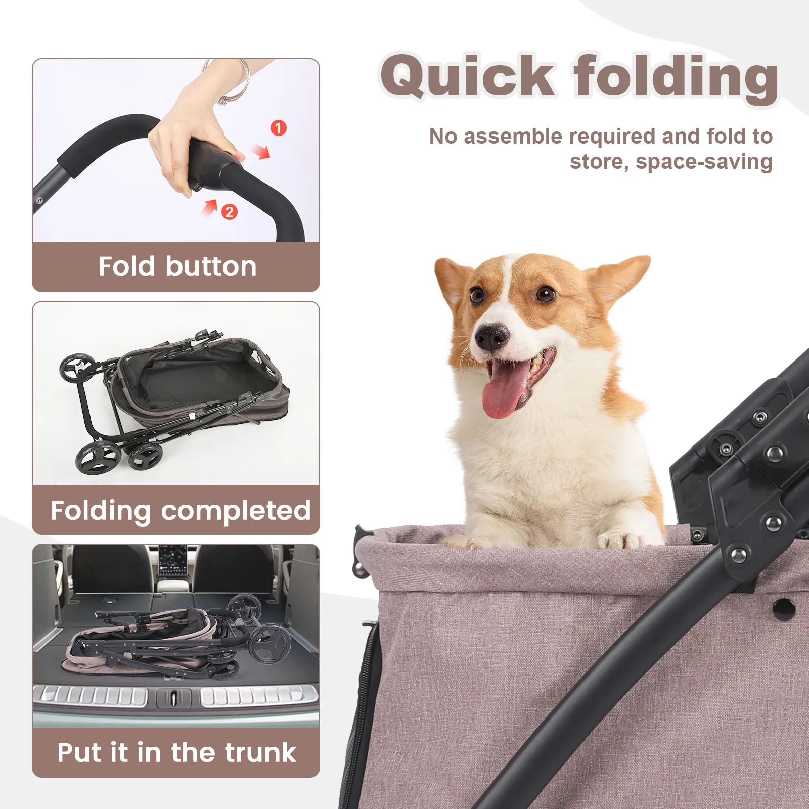 Foldable Dog Stroller Portable Buggy 4 Wheel Pet Stroller