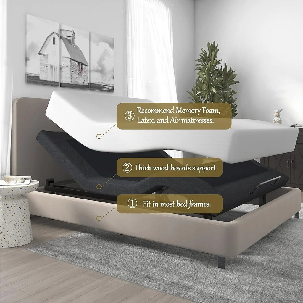 Split King Adjustable Bed Base/Bed Frame with Motorized Head and Foot Incline