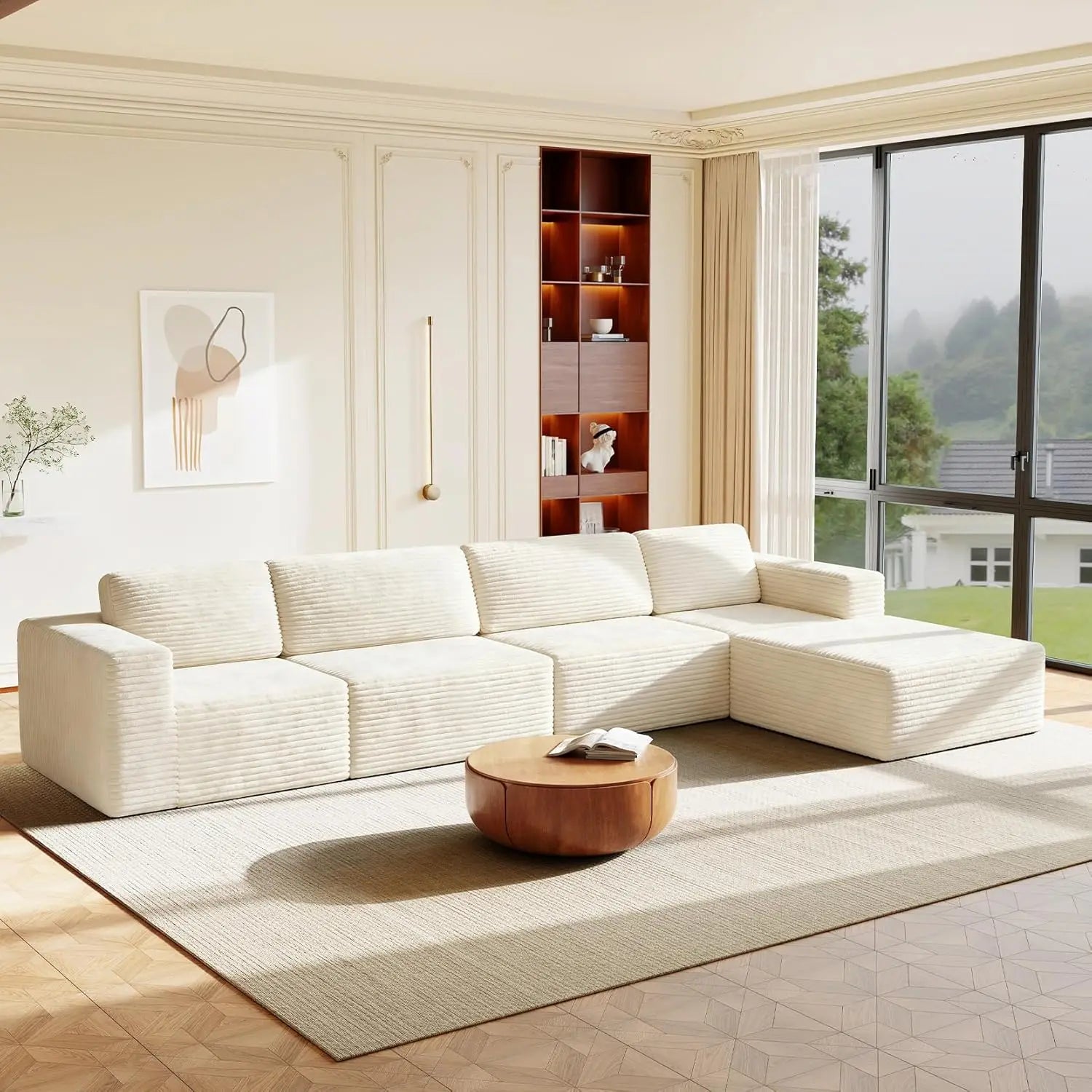 97" L-Shape Modular Sectional Sofa Corduroy 3-Seat, 2-seat & single Seat, Many colors