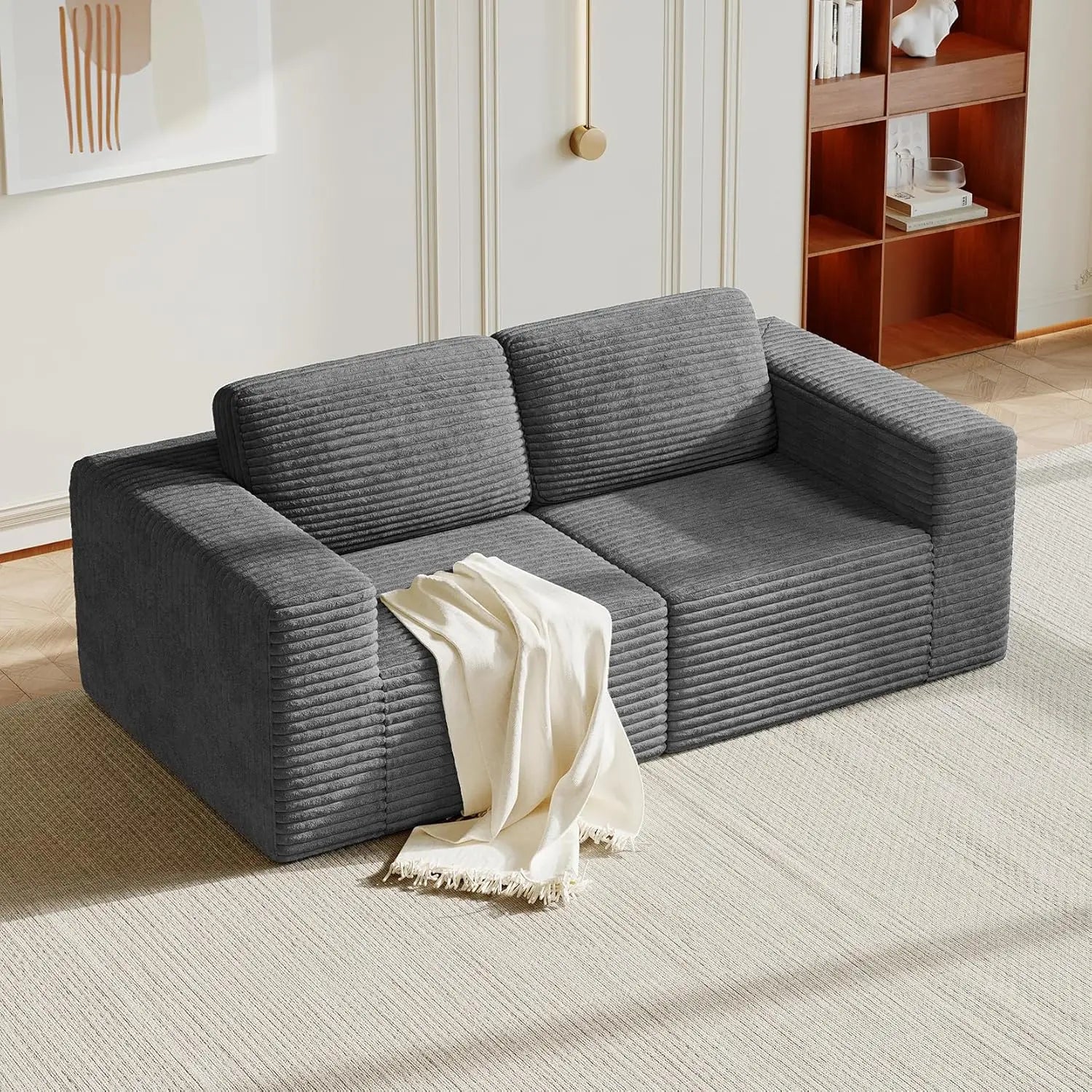 97" L-Shape Modular Sectional Sofa Corduroy 3-Seat, 2-seat & single Seat, Many colors