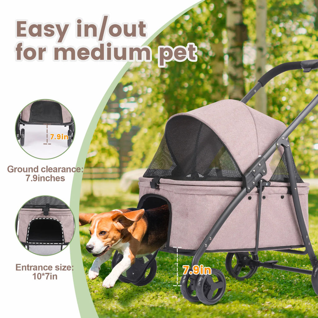 Foldable Dog Stroller Portable Buggy 4 Wheel Pet Stroller