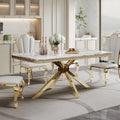 Modern White Marble Dining Table for 6-8 Rectangle 68" Faux Marble Kitchen