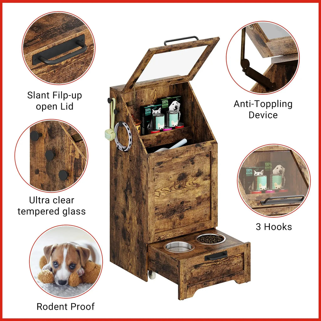 Large Dog Food Storage Cabinet with Flip Top - Pet Feeding Station