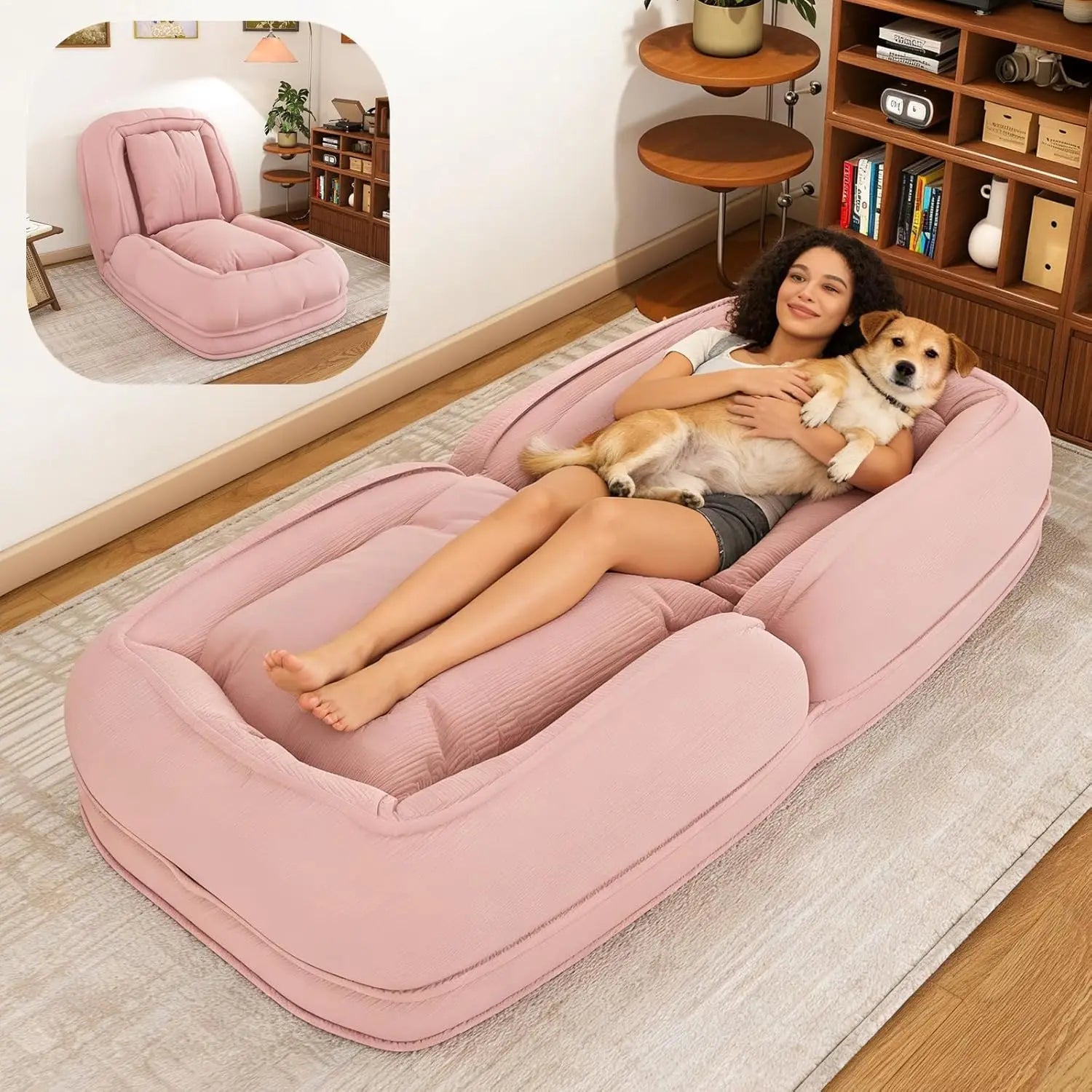 Foldable Lazy Sofa Bed, Convertible Floor Sofa Chair with 5 Positions