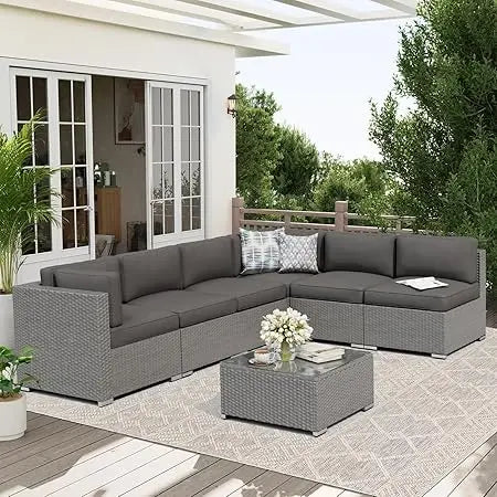 7-Piece Outdoor Patio Furniture Sofa Set Glass Top Table and Cushions(Red)