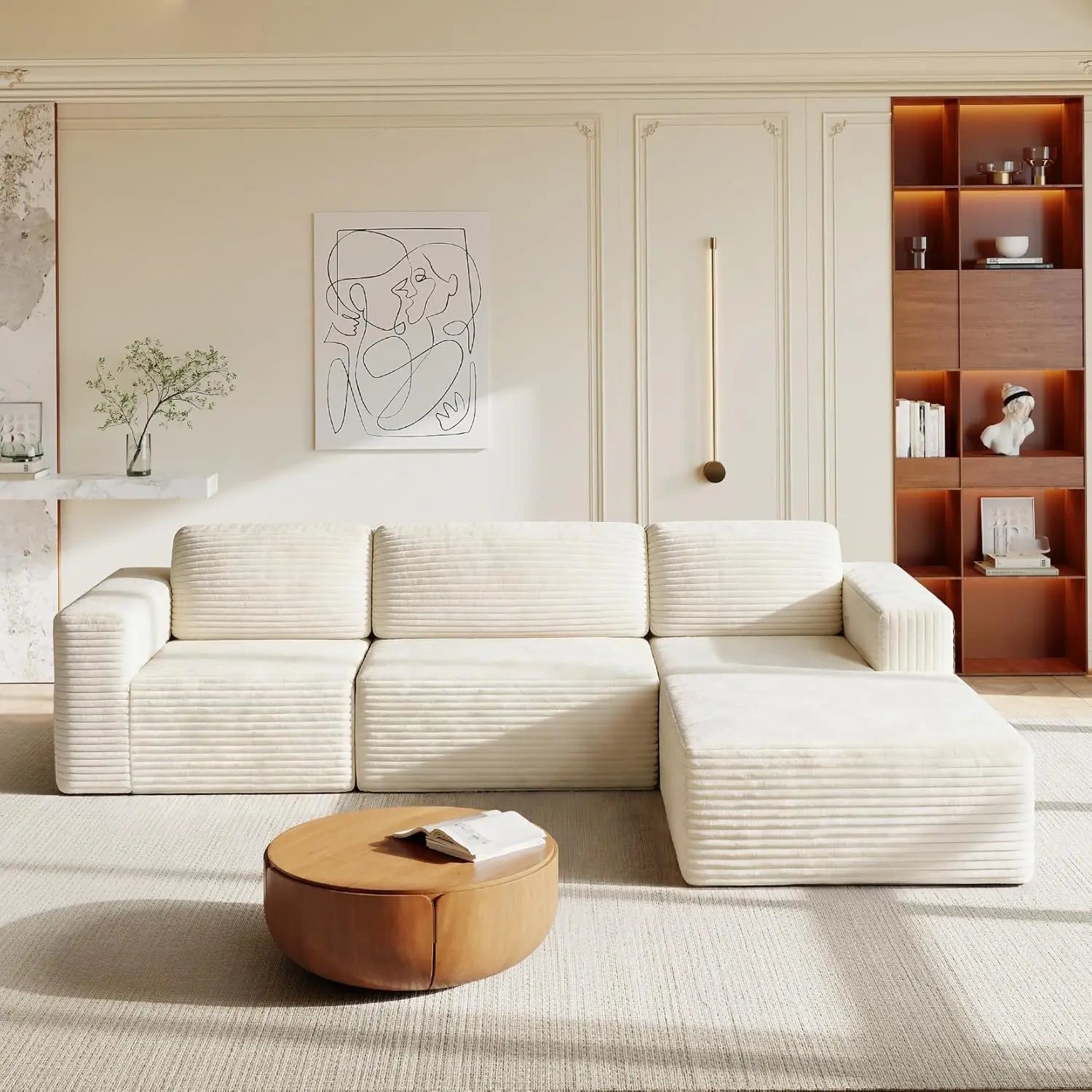97" L-Shape Modular Sectional Sofa Corduroy 3-Seat, 2-seat & single Seat, Many colors