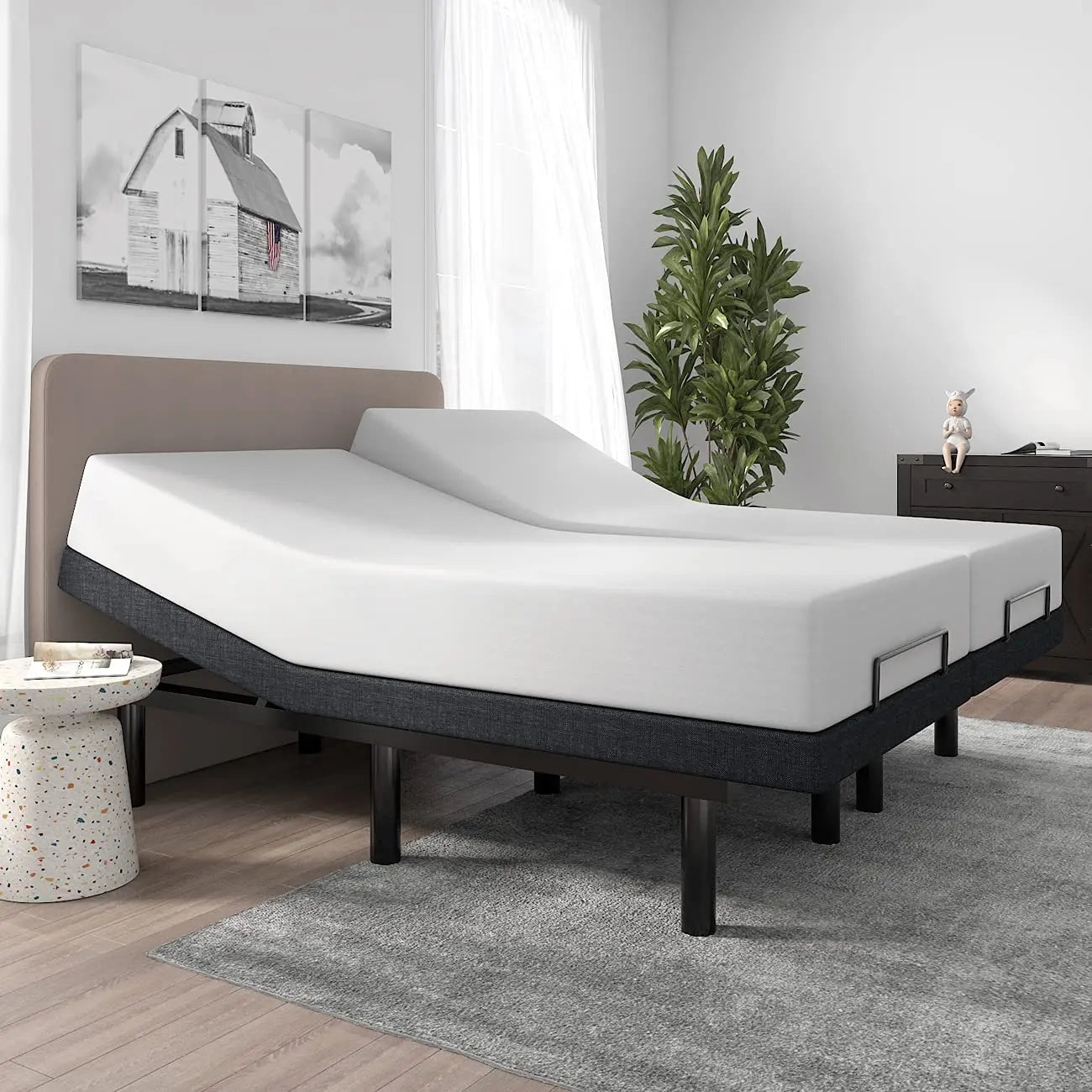 Split King Adjustable Bed Base/Bed Frame with Motorized Head and Foot Incline