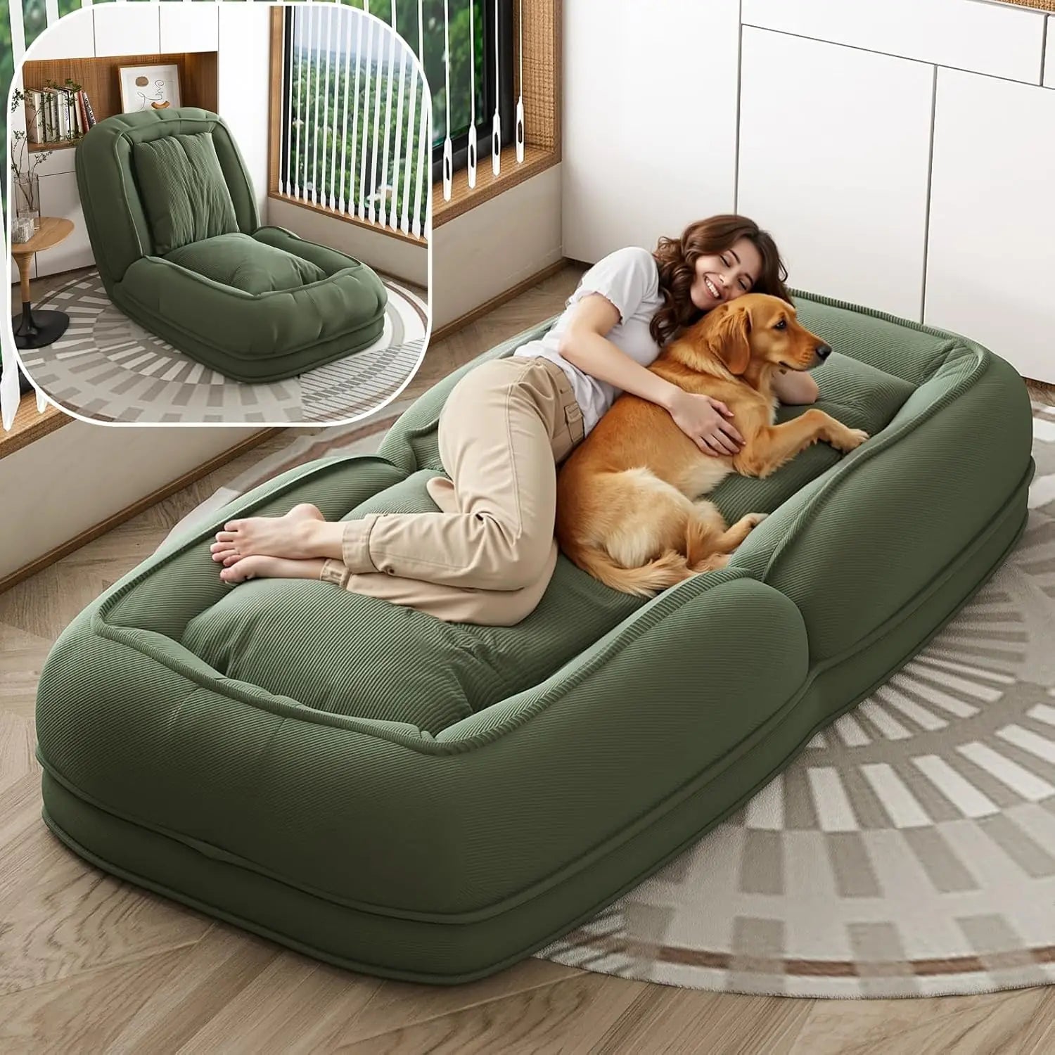 Foldable Lazy Sofa Bed, Convertible Floor Sofa Chair with 5 Positions