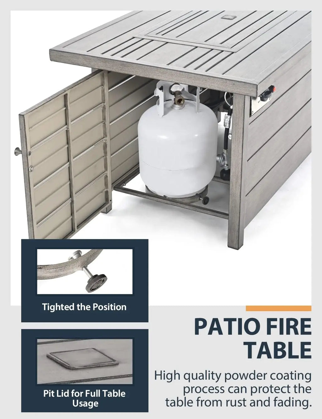 48inch 50000 BTU Gas Fire Pit with Aluminum Slats Table Top
