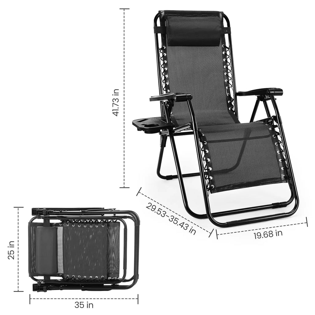 JHK Zero Gravity Portable Recliner Chair with Cup Holder Trays Adjustable Pillow