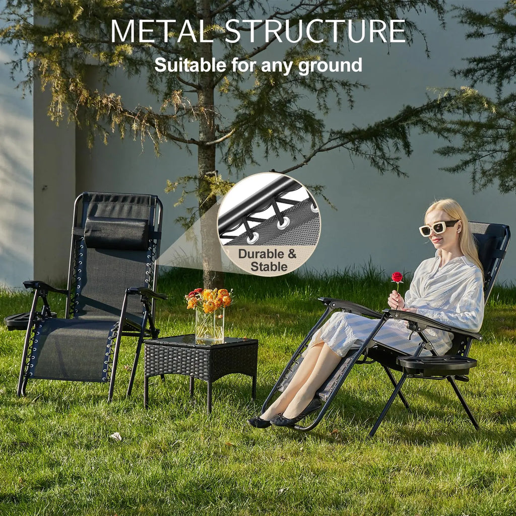 JHK Zero Gravity Portable Recliner Chair with Cup Holder Trays Adjustable Pillow