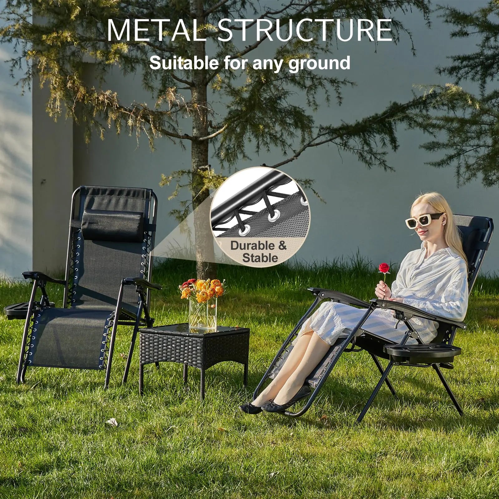 JHK Zero Gravity Portable Recliner Chair with Cup Holder Trays Adjustable Pillow