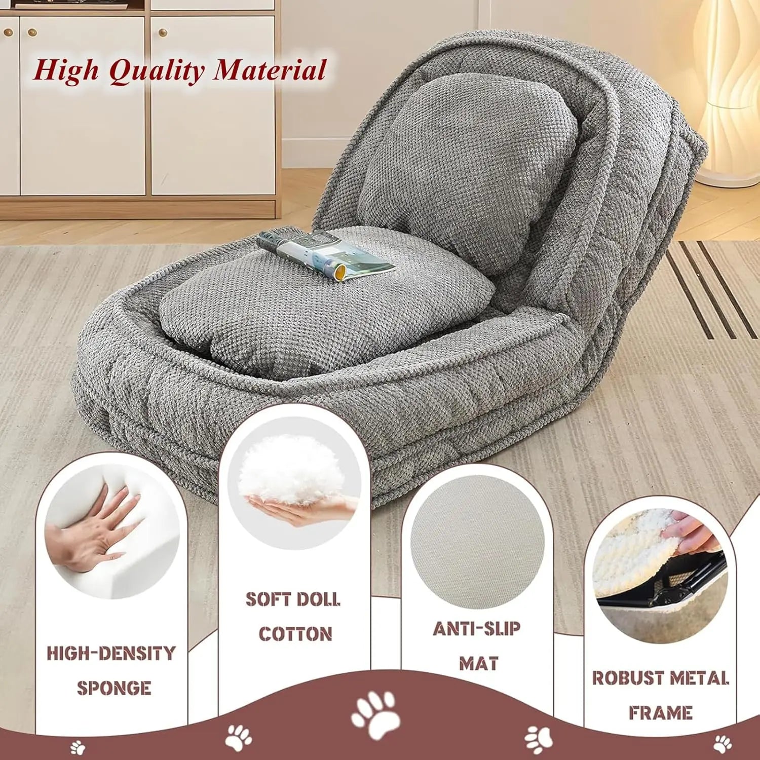 Foldable Lazy Sofa Bed, Convertible Floor Sofa Chair with 5 Positions