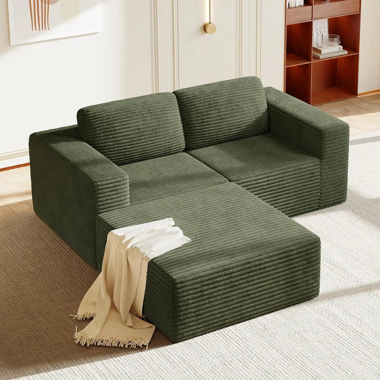97" L-Shape Modular Sectional Sofa Corduroy 3-Seat, 2-seat & single Seat, Many colors
