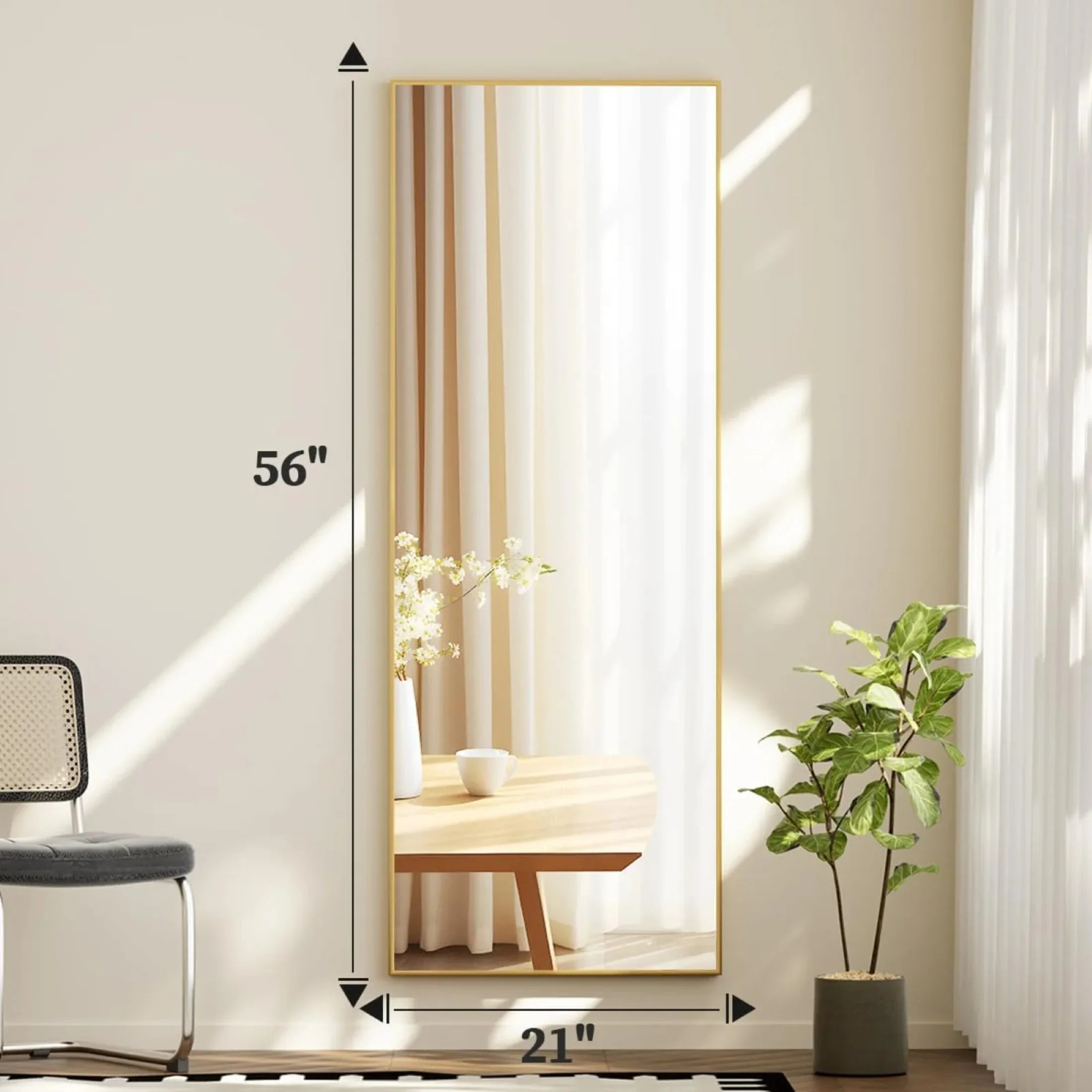 56"x21.2" Full Length Floor Mirror Rectangular Gold Frame