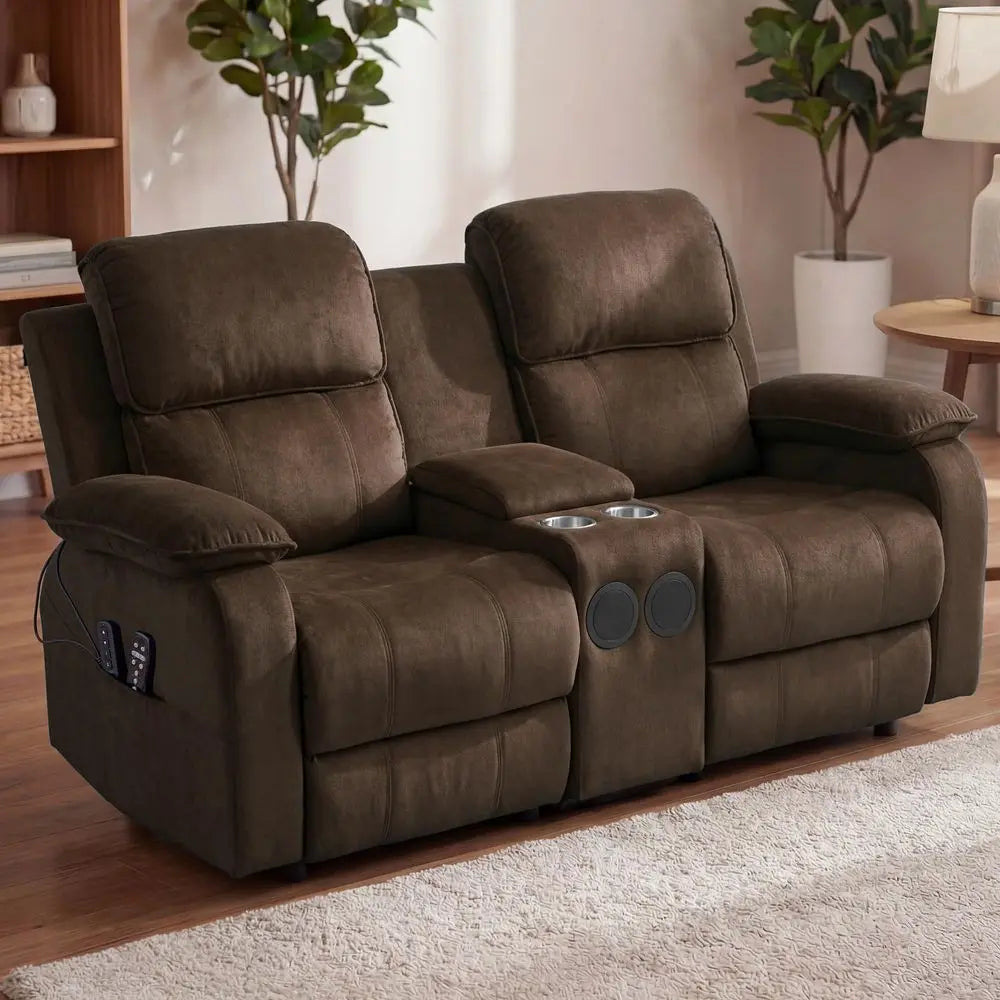 Electric Power Loveseat Recliner Sofa with Console with Heat