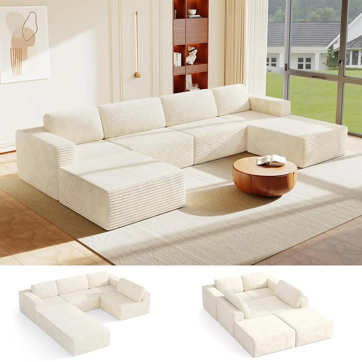 97" L-Shape Modular Sectional Sofa Corduroy 3-Seat, 2-seat & single Seat, Many colors