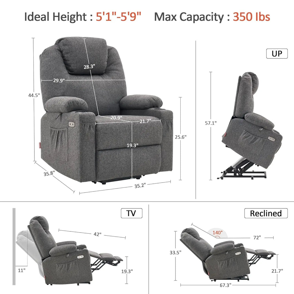 Power Lift Recliner Chair Heat Massager, Remote, Cup Holder