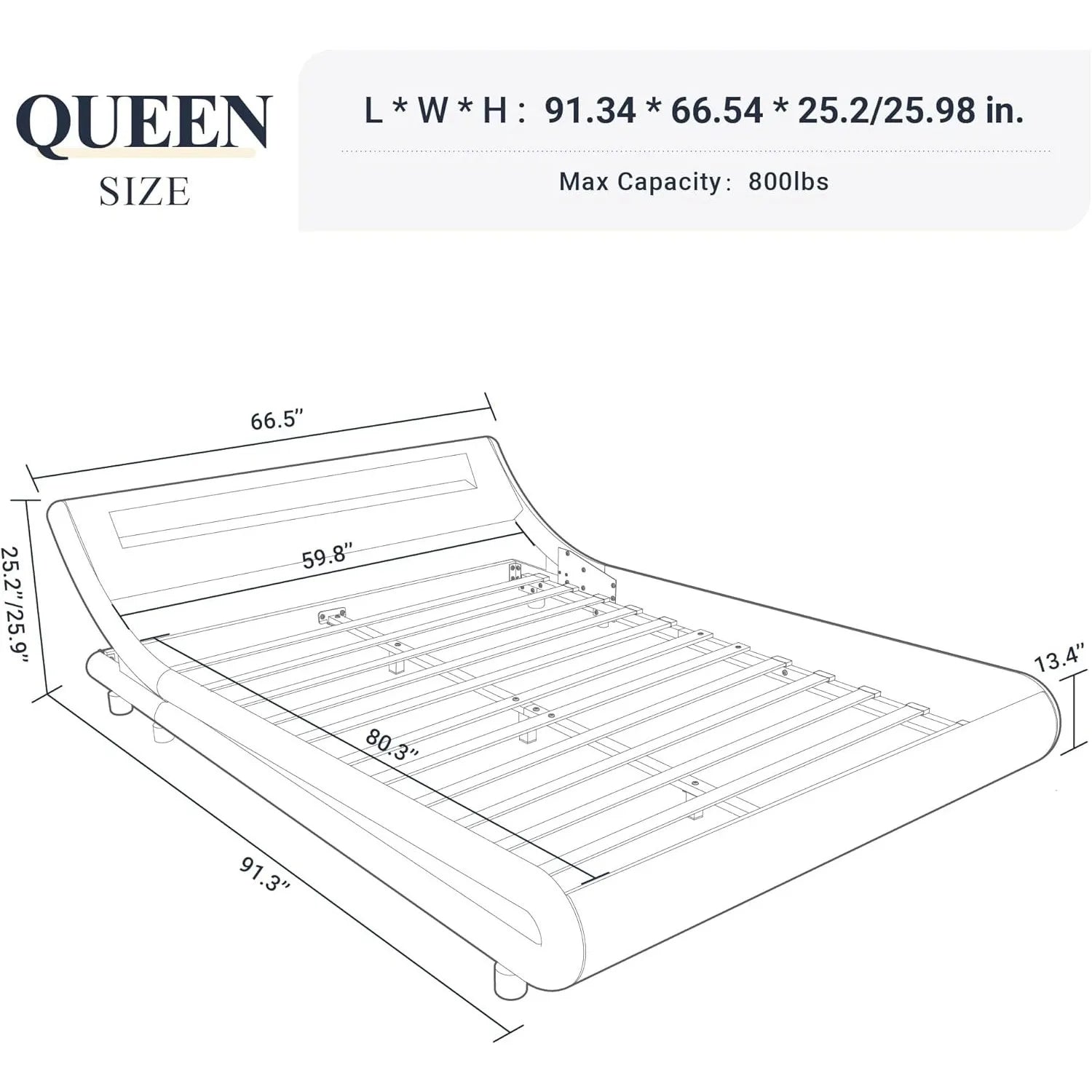 LED Platform Bed Frame with Adjustable Headboard/Need/Easy Assembly/Faux Leather Black, Customized
