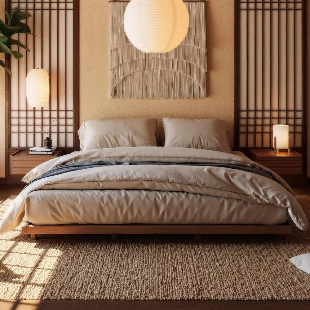 Japanese Style King Floor Bed Frame, 5.9 Low Profile Metal Frame,