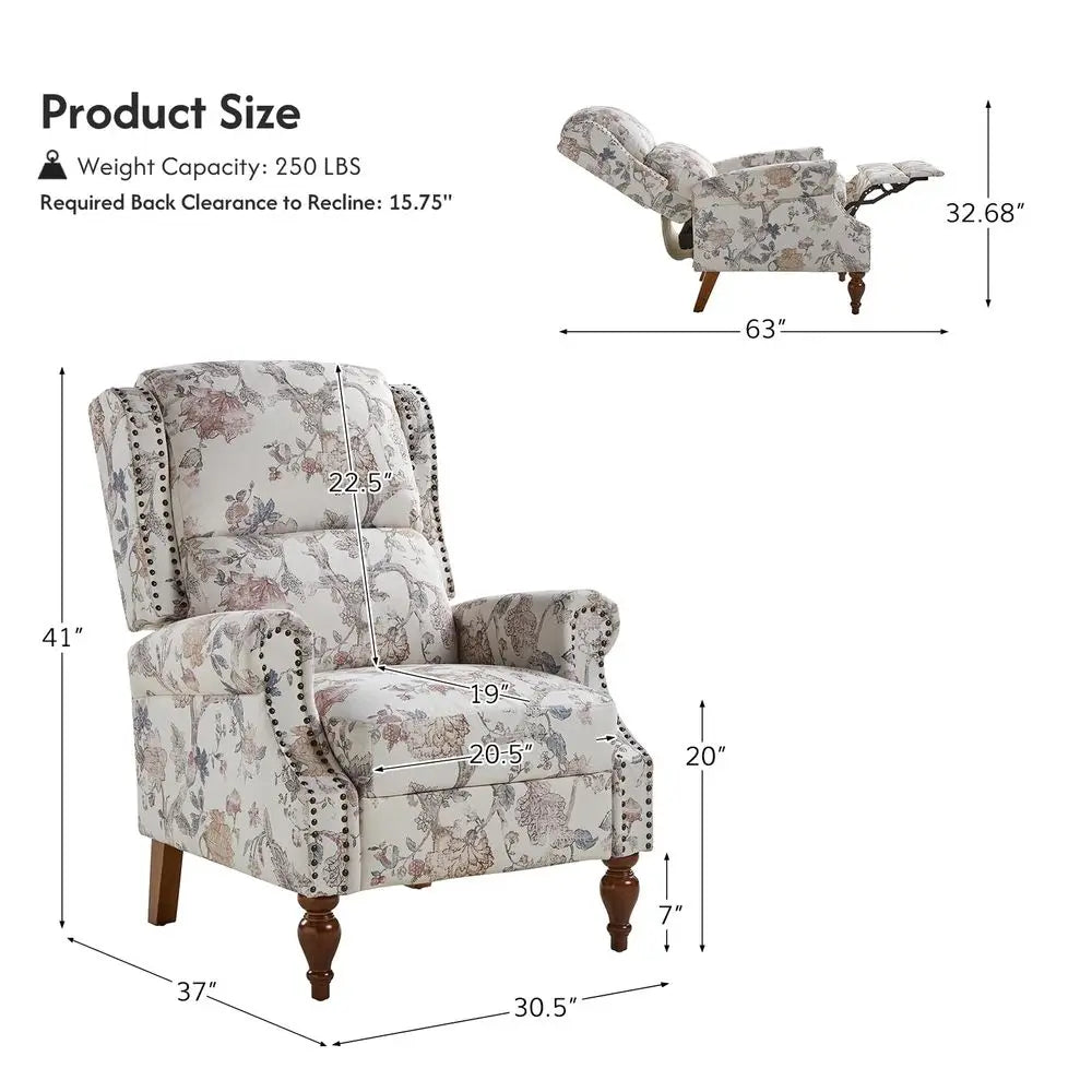 Recliner Chair, Upholstered Floral Fabric