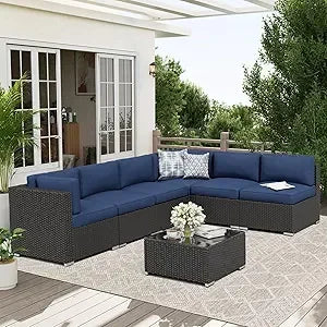 7-Piece Outdoor Patio Furniture Sofa Set Glass Top Table and Cushions(Red)