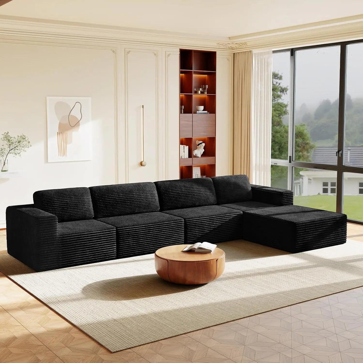 97" L-Shape Modular Sectional Sofa Corduroy 3-Seat, 2-seat & single Seat, Many colors