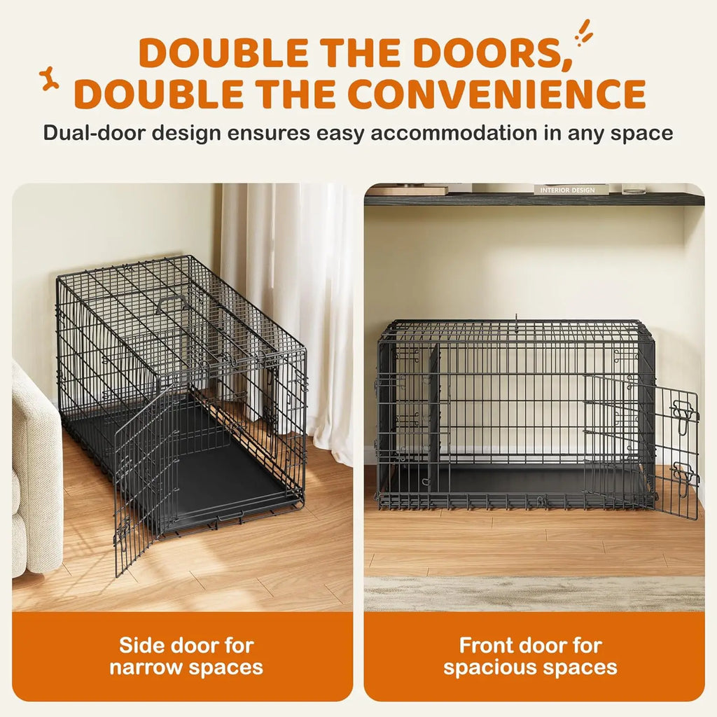 42 inch Double Door Dog Crate w/Divider for Puppy to Adult XL