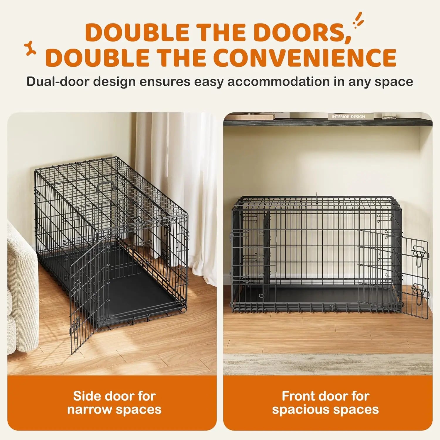 42 inch Double Door Dog Crate w/Divider for Puppy to Adult XL