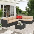 7-Piece Outdoor Patio Furniture Sofa Set Glass Top Table and Cushions(Red)